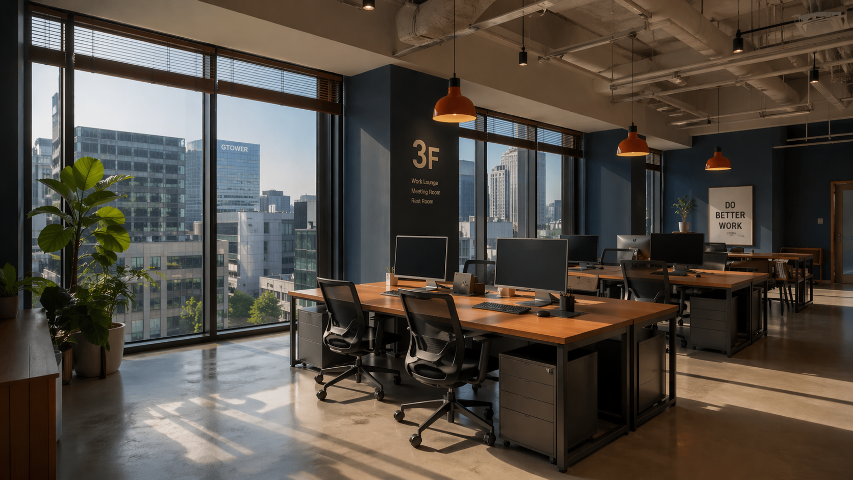 회의실에서 대형 디스플레이와 화이트보드를 사용하는 모습